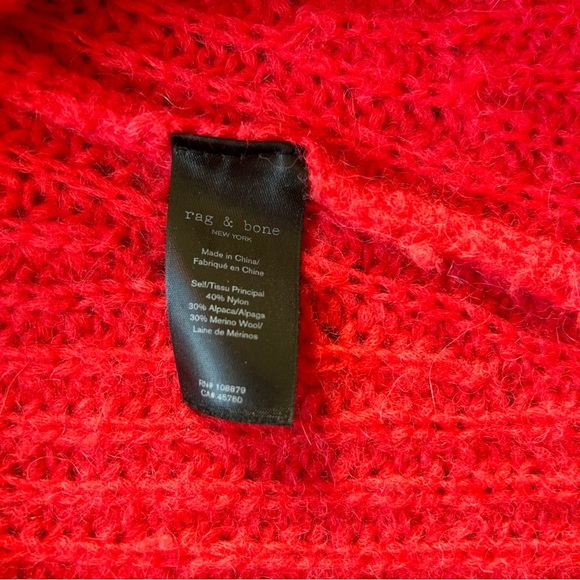 Rag & Bone Joseph V neck wool blend  chunky knit sweater red orange oversized XS - Picture 6 of 9